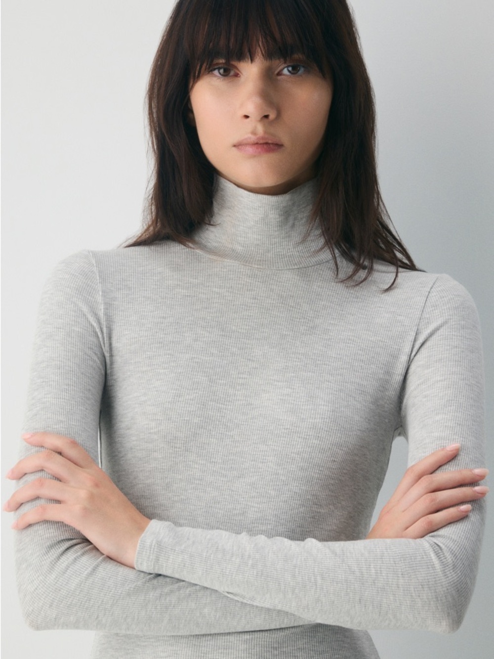 Aritzia Wilfred Only Turtleneck Fitted Long Sleeve Heather Oatmeal size Medium